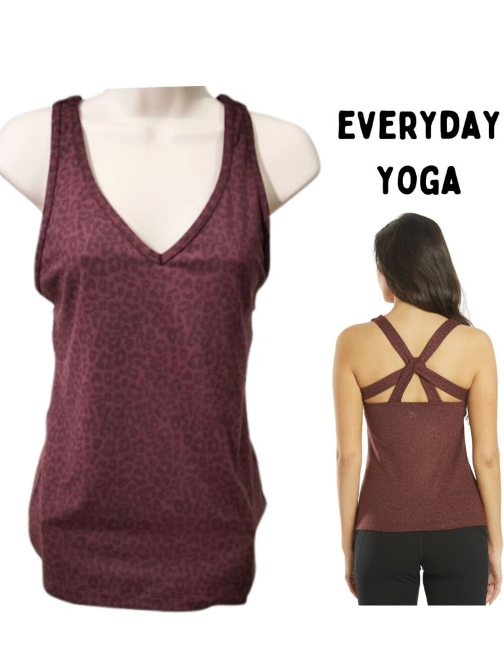 EVERYDAY YOGA Burgundy Instinct Cheetah Twisted Back Support Tank Top Women's M